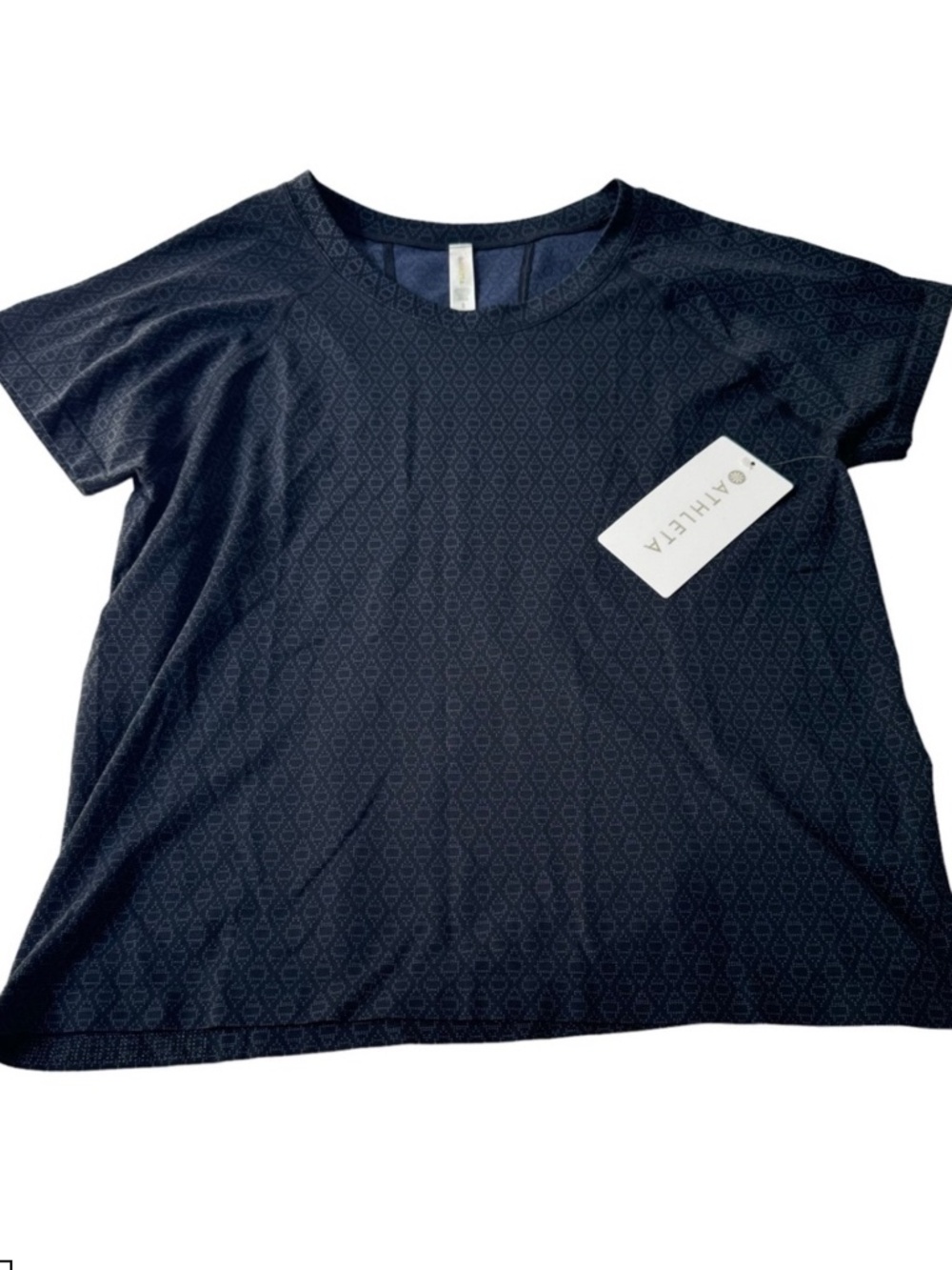 ATHLETA MOMENTUM SEAMLESS SPORT LENGTH TEE - NAVY - LARGE